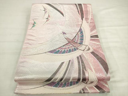 平和屋着物◎両面　六通柄袋帯　唐織　飛鶴文　銀糸　正絹　逸品　AABK2458pf