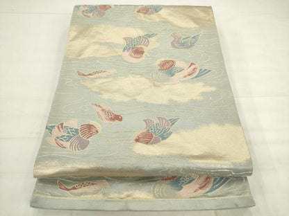 平和屋着物◎六通柄袋帯　唐織　流水鴛鴦文　金糸　正絹　逸品　AABK2464pf