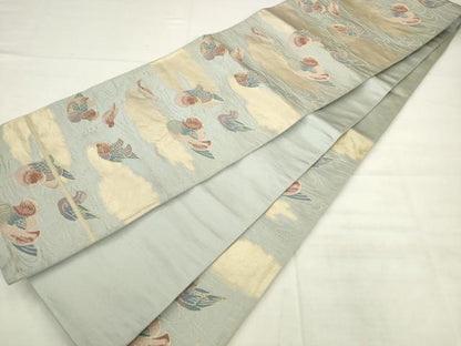 平和屋着物◎六通柄袋帯　唐織　流水鴛鴦文　金糸　正絹　逸品　AABK2464pf