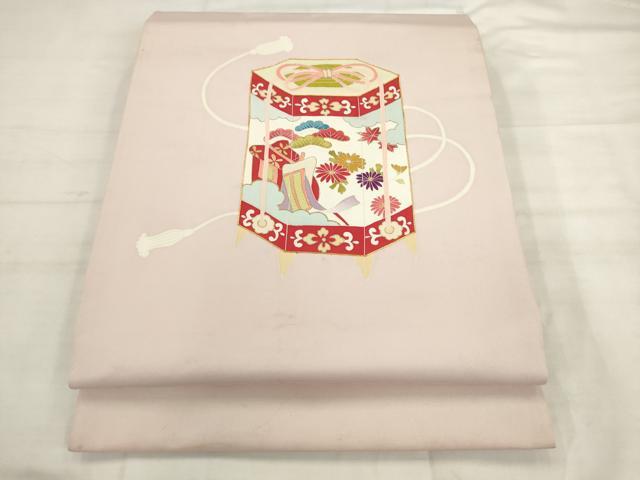 平和屋着物◎塩瀬　九寸開き名古屋帯　駒刺繍　貝桶花文　金彩　正絹　逸品　AABK2465pf