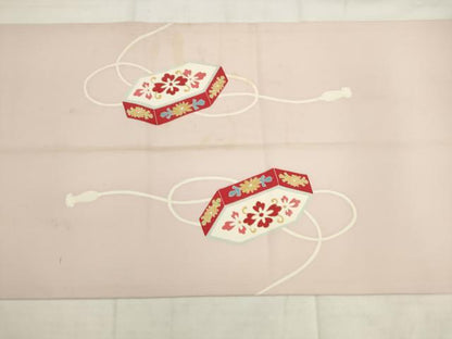 平和屋着物◎塩瀬　九寸開き名古屋帯　駒刺繍　貝桶花文　金彩　正絹　逸品　AABK2465pf