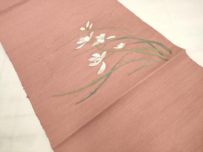 平和屋着物◎八寸名古屋帯　すくい織　草花文　正絹　逸品　AABK2470pf