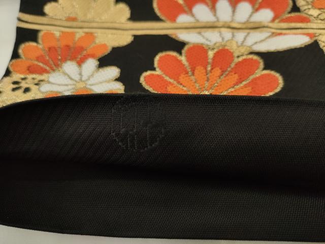 平和屋着物◎六通柄　京本袋帯　唐織　草花文　黒地　金糸　正絹　逸品　AABK2474pf
