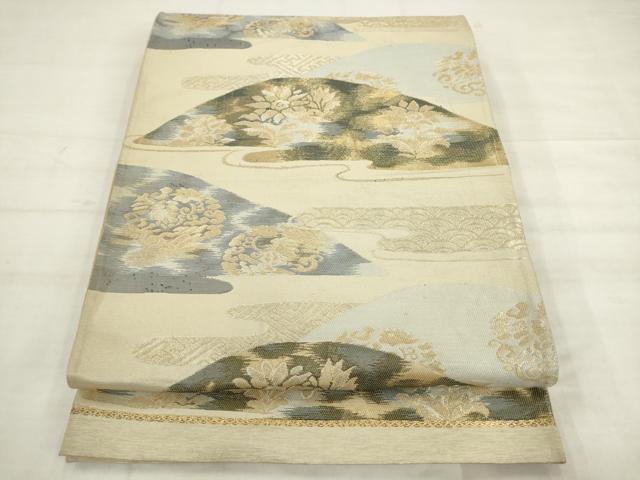 平和屋着物◎六通柄　京袋帯　重山花文　金銀糸　正絹　逸品　AABK2478pf