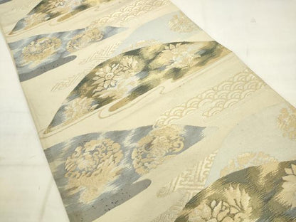 平和屋着物◎六通柄　京袋帯　重山花文　金銀糸　正絹　逸品　AABK2478pf