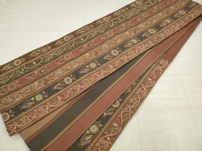 平和屋着物◎六通柄袋帯　草花間道　金糸　正絹　逸品　AABK2484pf