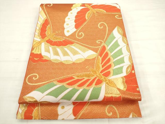 平和屋着物◎六通柄袋帯　唐織　舞蝶文　金糸　正絹　逸品　AABK2488pf