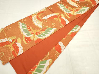 平和屋着物◎六通柄袋帯　唐織　舞蝶文　金糸　正絹　逸品　AABK2488pf