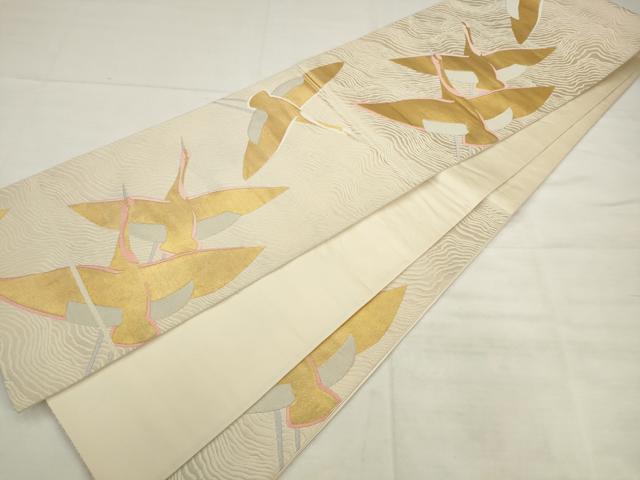 平和屋着物◎六通柄袋帯　唐織　飛鶴文　金糸　正絹　逸品　AABK2492pf