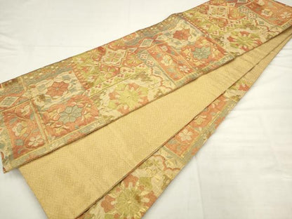 平和屋着物◎佐賀錦　六通柄袋帯　飾花文　金糸　正絹　逸品　AABK2500pf