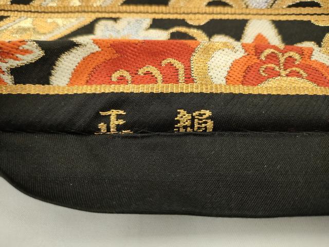 平和屋着物◎六通柄　本袋帯　唐織　蜀江更紗花文　黒地　金銀糸　正絹　逸品　AABK2502pf