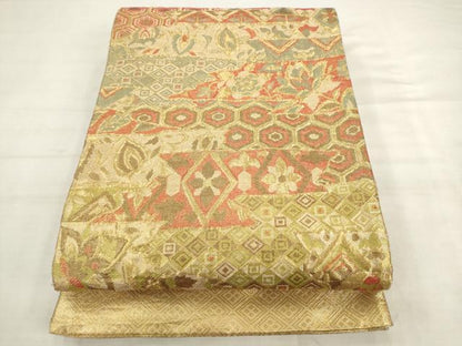 平和屋着物◎佐賀錦　六通柄袋帯　更紗花文　金糸　正絹　逸品　AABK2503pf