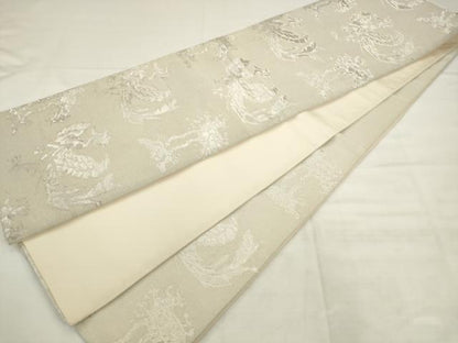 平和屋着物◎六通柄袋帯　鳳凰　銀糸　正絹　逸品　AABK2506pf