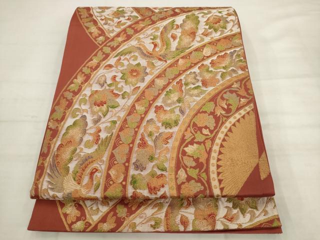 平和屋着物◎六通柄袋帯　更紗花鳥文　金糸　正絹　逸品　AABK2508pf