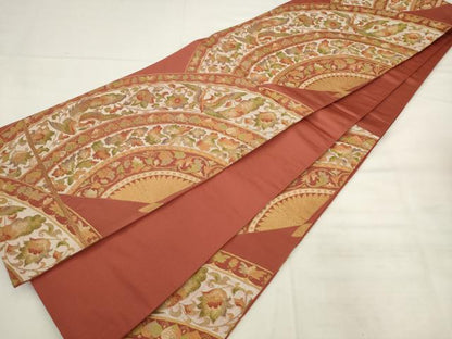 平和屋着物◎六通柄袋帯　更紗花鳥文　金糸　正絹　逸品　AABK2508pf