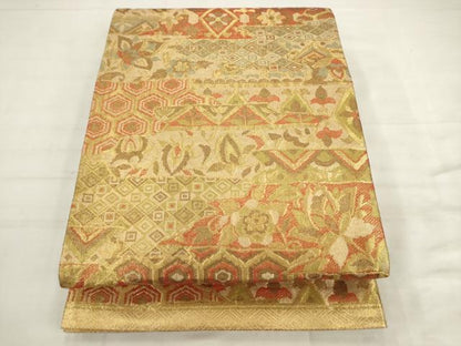 平和屋着物◎佐賀錦　六通柄袋帯　更紗花文　金糸　正絹　逸品　AABK2511pf