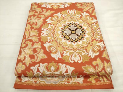 平和屋着物◎六通柄袋帯　飾花文　金銀糸　正絹　逸品　AABK2513pf