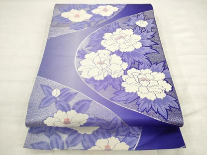 平和屋着物◎六通柄袋帯　唐織　草花文　銀糸　正絹　逸品　AABK2514pf