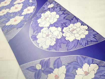 平和屋着物◎六通柄袋帯　唐織　草花文　銀糸　正絹　逸品　AABK2514pf