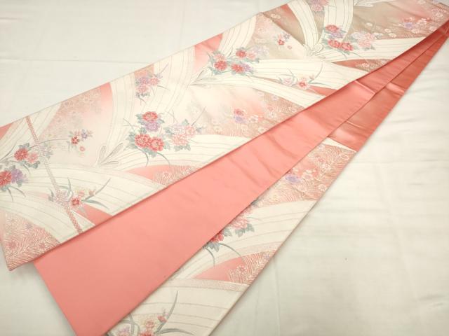 平和屋着物◎六通柄袋帯　唐織　花束文　銀糸　正絹　逸品　AABK2518pf