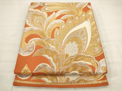 平和屋着物◎六通柄袋帯　更紗花文　金銀糸　正絹　逸品　AABK2519pf