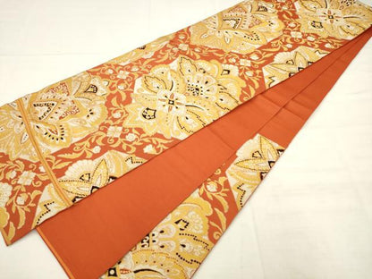 平和屋着物◎六通柄袋帯　更紗花文　金糸　正絹　逸品　AABK2520pf