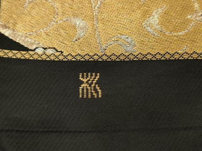 平和屋着物◎六通柄　本袋帯　唐織　更紗花文　黒地　正絹　逸品　AABK2523pf
