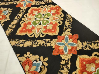 平和屋着物◎六通柄袋帯　唐織　飾花文　金糸　正絹　逸品　AABK2524pf