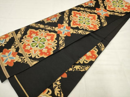 平和屋着物◎六通柄袋帯　唐織　飾花文　金糸　正絹　逸品　AABK2524pf