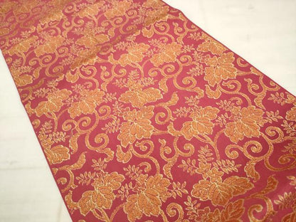 平和屋着物◎全通柄京袋帯　草花文　金糸　正絹　逸品　AABK2530pf