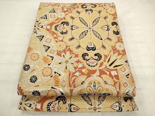 平和屋着物◎六通柄袋帯　飾花文　金糸　正絹　逸品　AABK2533pf