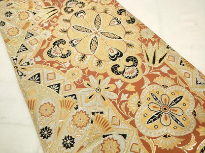 平和屋着物◎六通柄袋帯　飾花文　金糸　正絹　逸品　AABK2533pf