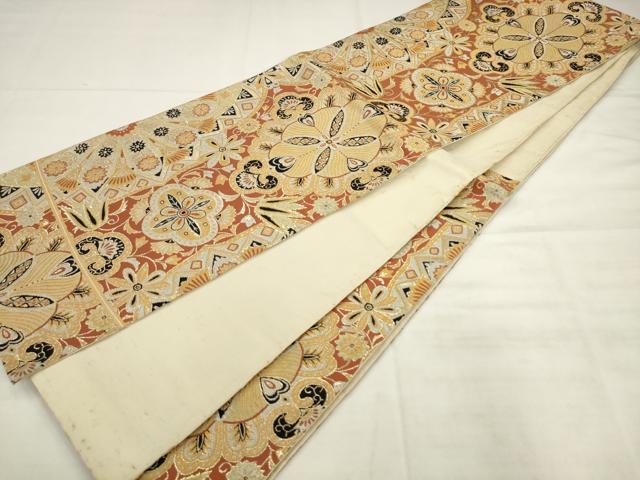 平和屋着物◎六通柄袋帯　飾花文　金糸　正絹　逸品　AABK2533pf