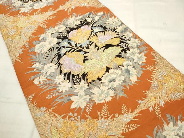 平和屋着物◎六通柄袋帯　唐織　飾花文　金銀糸　正絹　逸品　AABK2534pf