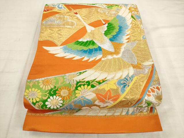 平和屋着物◎六通柄袋帯　唐織　飛鶴文　金銀糸　正絹　逸品　AABK2549pf