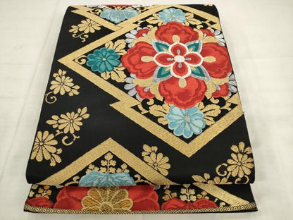 平和屋着物◎六通柄袋帯　松皮菱花文　金銀糸　正絹　逸品　AABK2558pf