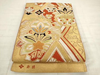 平和屋着物◎六通柄　本袋帯　葵錦　更紗花文　金銀糸　正絹　逸品　AABK2559pf