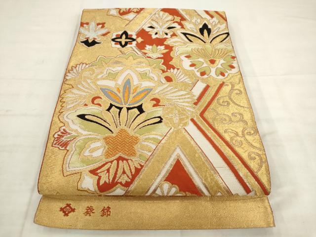 平和屋着物◎六通柄　本袋帯　葵錦　更紗花文　金銀糸　正絹　逸品　AABK2559pf