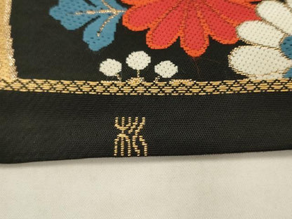 平和屋着物◎六通柄　本袋帯　唐織　立涌花蝶文　黒地　金糸　正絹　逸品　AABK2568pf