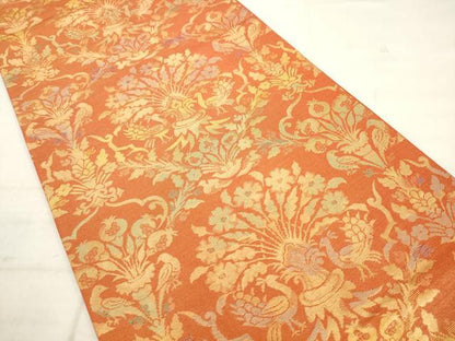 平和屋着物◎六通柄袋帯　双鳥更紗花文　金糸　正絹　逸品　AABK2570pf