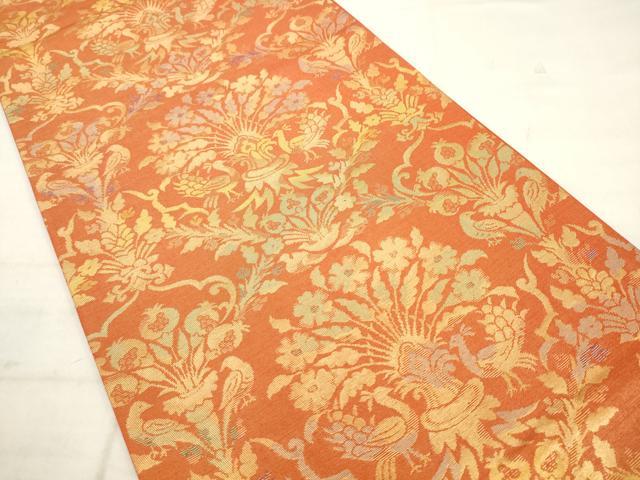 平和屋着物◎六通柄袋帯　双鳥更紗花文　金糸　正絹　逸品　AABK2570pf