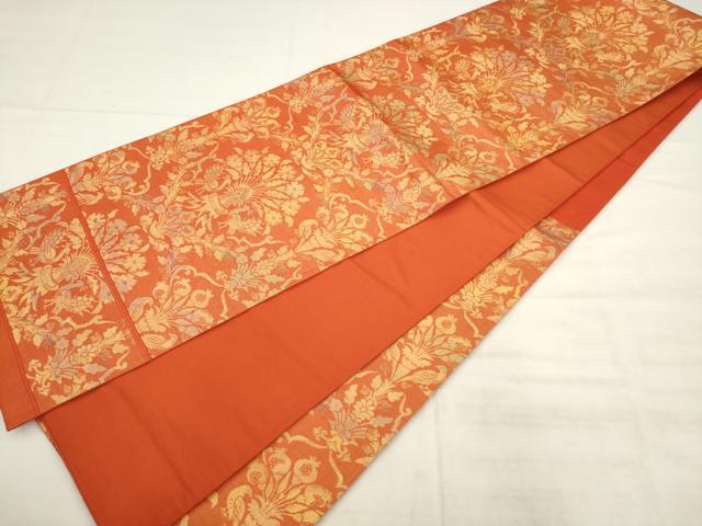 平和屋着物◎六通柄袋帯　双鳥更紗花文　金糸　正絹　逸品　AABK2570pf