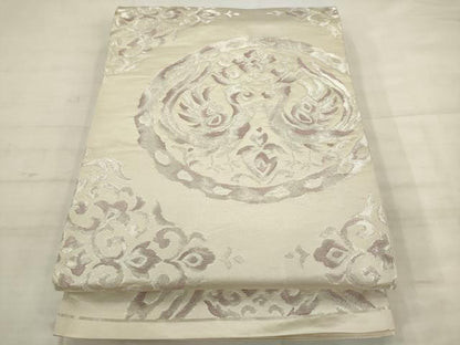 平和屋着物◎六通柄袋帯　双鳥花丸文　銀糸　正絹　逸品　AABK2584pf