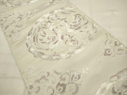 平和屋着物◎六通柄袋帯　双鳥花丸文　銀糸　正絹　逸品　AABK2584pf
