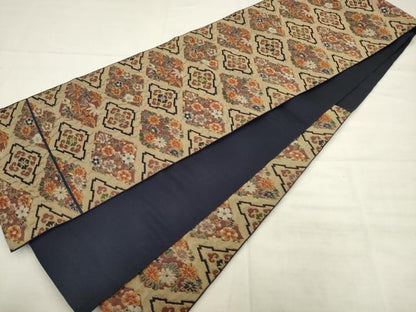 平和屋着物◎六通柄　本袋帯　唐織　花菱文　金糸　正絹　逸品　AABK2588pf