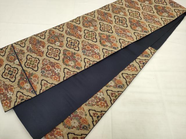 平和屋着物◎六通柄　本袋帯　唐織　花菱文　金糸　正絹　逸品　AABK2588pf