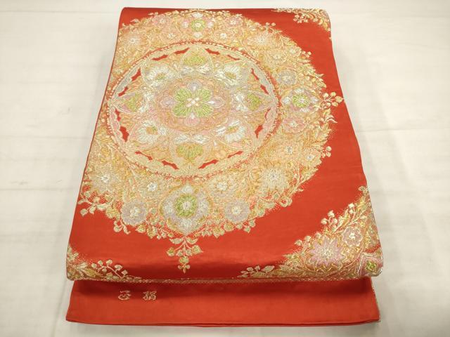平和屋着物◎六通柄袋帯　飾花文　金銀糸　正絹　逸品　AABK2591pf