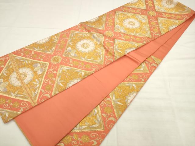 平和屋着物◎六通柄　本袋帯　唐織　花菱文　金銀糸　正絹　逸品　AABK2594pf