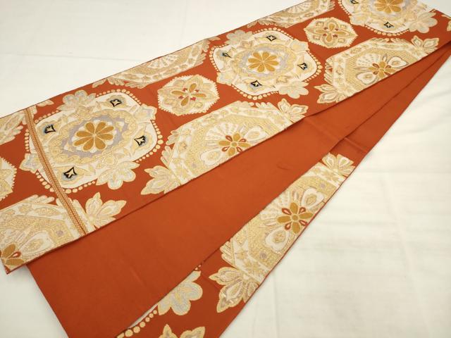 平和屋着物◎六通柄　本袋帯　唐織　飾花文　金銀糸　正絹　逸品　AABK2595pf