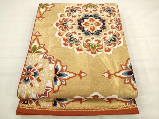 平和屋着物◎六通柄　京本袋帯　唐織　飾花文　金糸　正絹　逸品　AABK2596pf